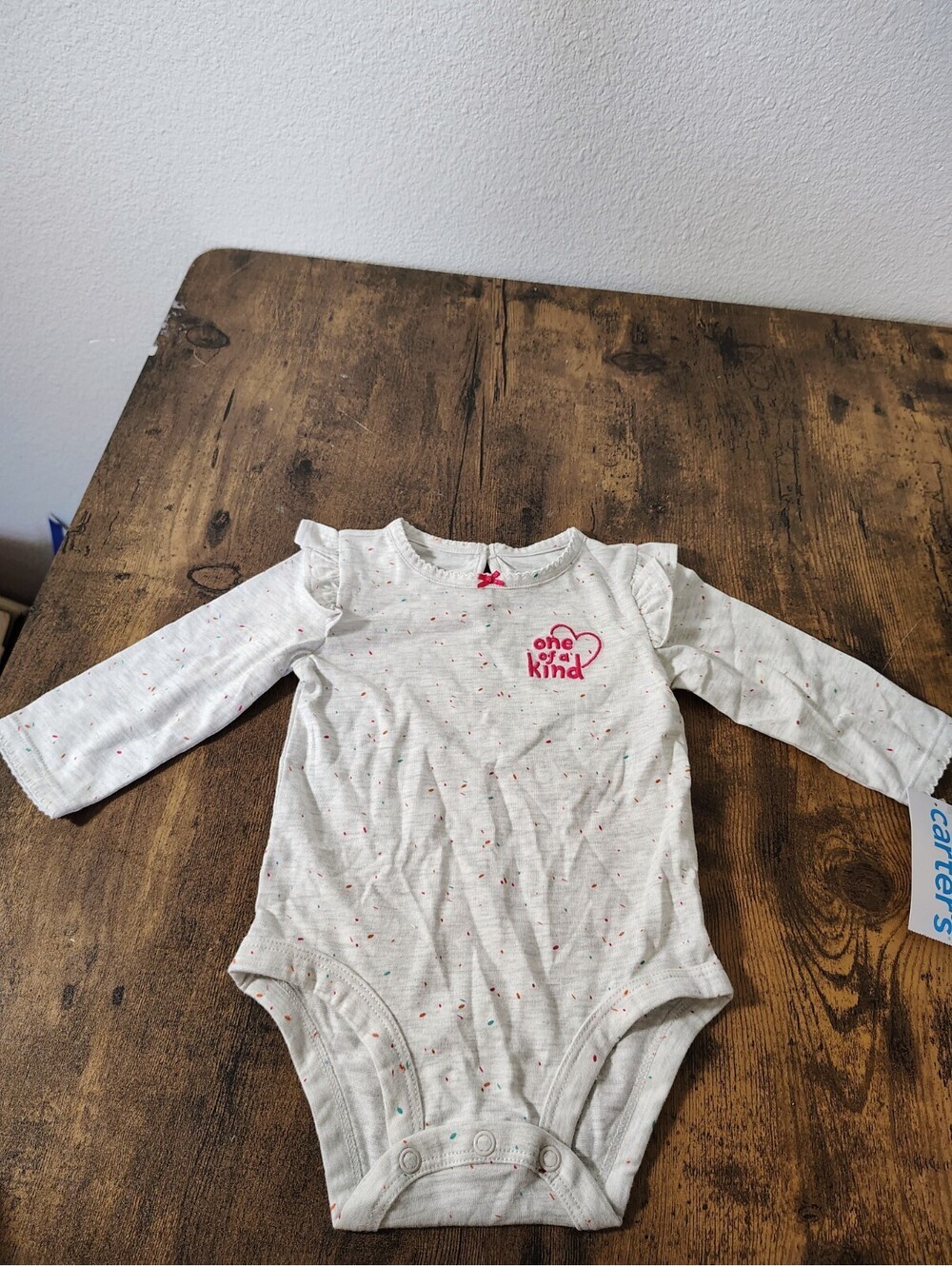 NWT Carter's Baby Girl 6 Months Long Sleeve One of a Kind Ruffled Bodysuit Gray